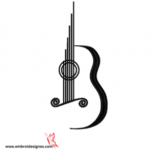 "Intricate guitar embroidery design featuring a detailed musical instrument pattern in elegant stitches, perfect for clothing, home décor, and gift projects for music lovers.